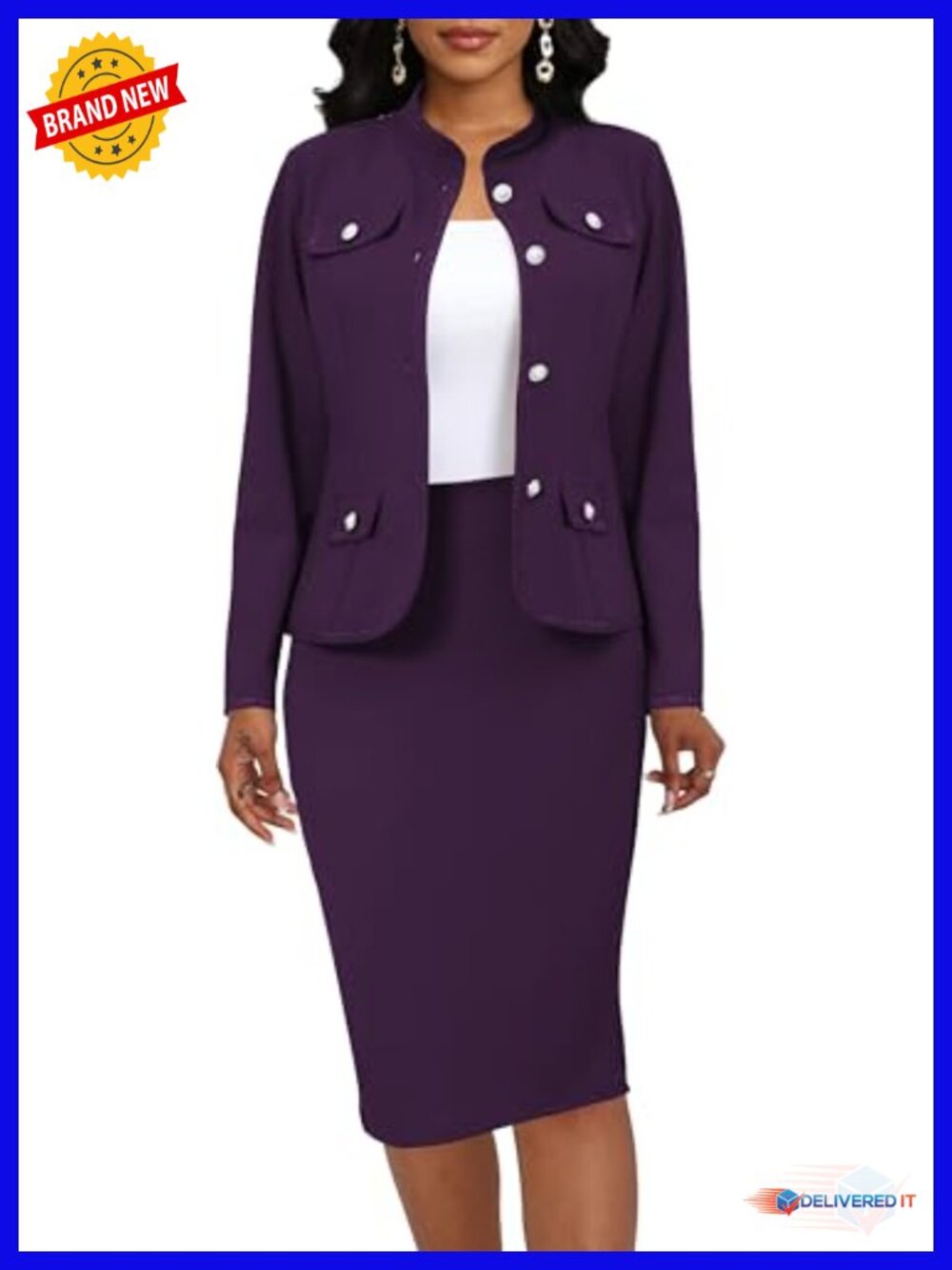 Women's Long Sleeve Blazer and Pencil Skirt Suit Set - Business Office Wear